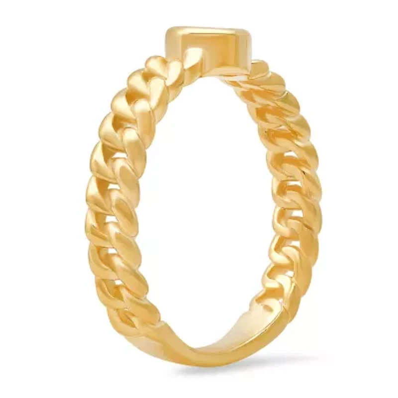 Lab Created Sterling Silver Bezel-set CZ Curb Chain Ring