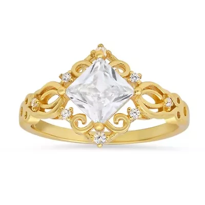 Lab Created Sterling Silver Princess-cut CZ Filigree Ring