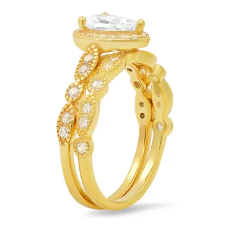 Lab Created Sterling Silver 2pc CZ Stackable Ring Set