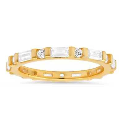 Lab Created Sterling Silver Round & Baguette-cut CZ Stackable Eternity Band Ring