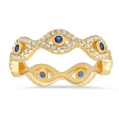 Lab Created Sterling Silver CZ Evil Eye Eternity Band Ring