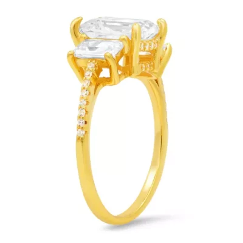 Lab Created Sterling Silver 3-Stone Emerald-cut CZ Ring