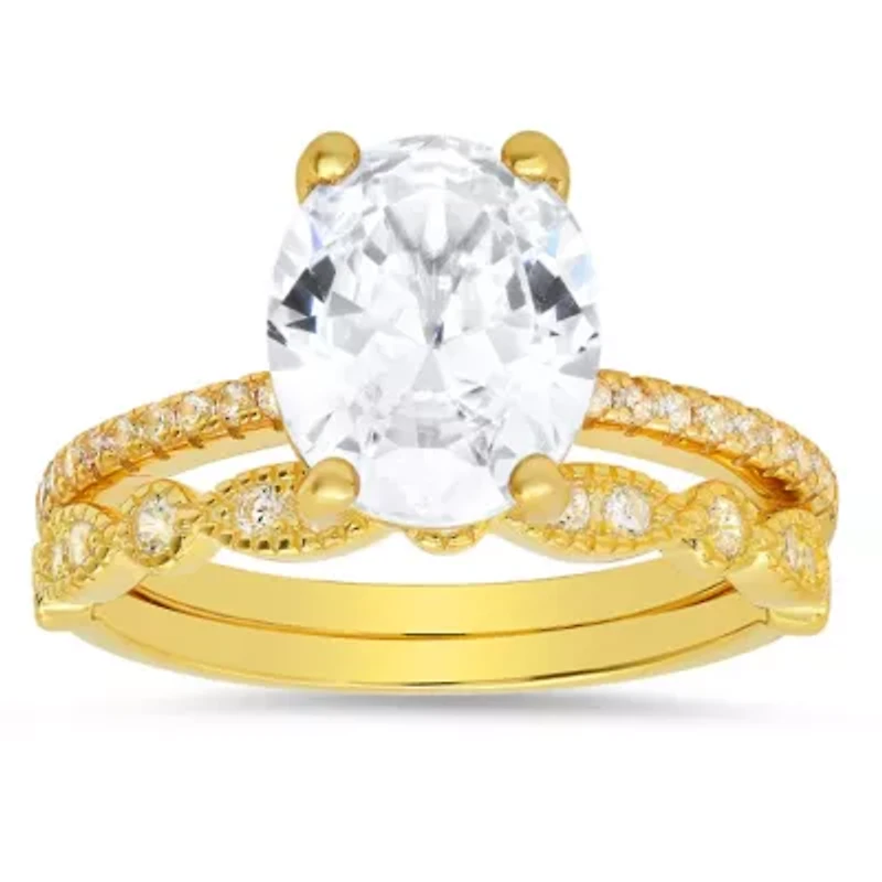 Lab Created Sterling Silver Oval-cut CZ 2pc Stackable Ring Set