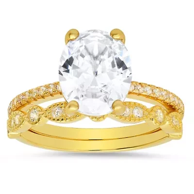 Lab Created Sterling Silver Oval-cut CZ 2pc Stackable Ring Set