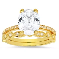 Lab Created Sterling Silver Oval-cut CZ 2pc Stackable Ring Set