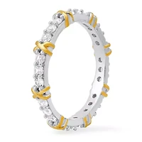 Lab Created Sterling Silver Two-Tone Round-cut CZ "X" Stackable Eternity Band Ring