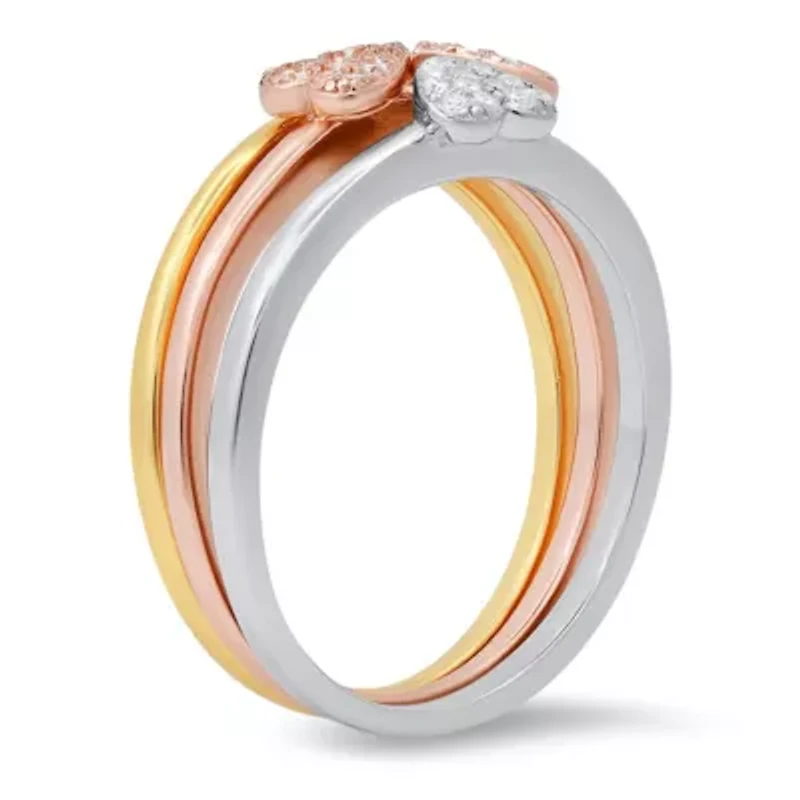 Lab Created Sterling Silver Tri-Color 3pc Stackable Heart Ring Set