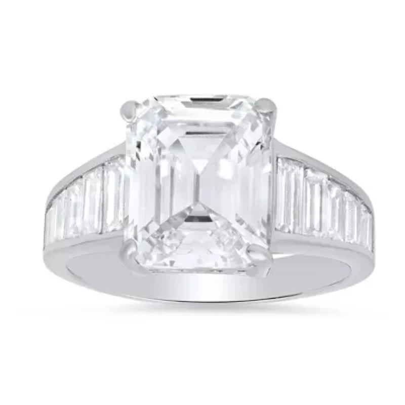 Lab Created Sterling Silver Emerald-cut CZ Statement Ring