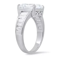 Lab Created Sterling Silver Emerald-cut CZ Statement Ring
