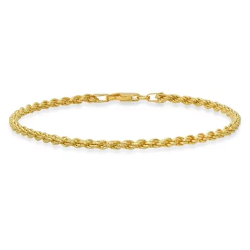 Mens 8.5" Italian 3mm 14k Gold Over Silver Rope Chain Bracelet