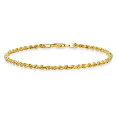 Mens 8.5" Italian 3mm 14k Gold Over Silver Rope Chain Bracelet