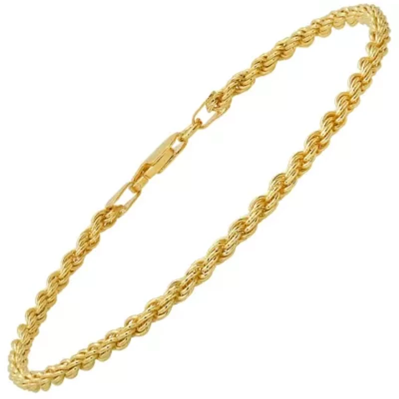 Mens 8.5" Italian 3mm 14k Gold Over Silver Rope Chain Bracelet