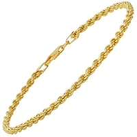 Mens 8.5" Italian 3mm 14k Gold Over Silver Rope Chain Bracelet