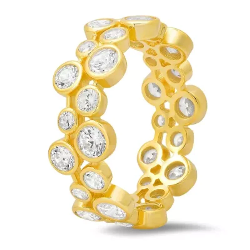 Sterling Silver Abstract Bezel-set CZ Eternity Band Ring