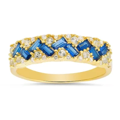 Sterling Silver Blue Ombre Baguette-cut CZ Band Ring
