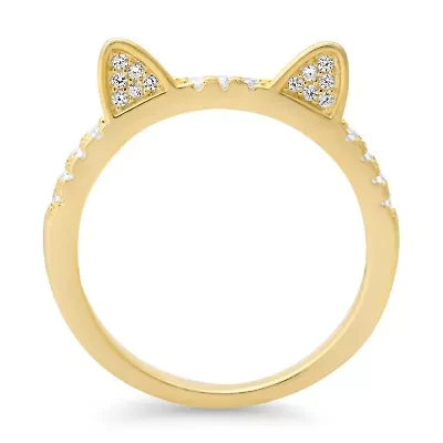 Sterling Silver Kitty Cat CZ Band Ring