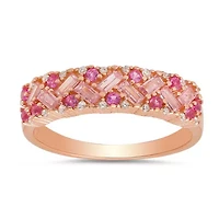 Sterling Silver Pink Ombre Baguette-cut CZ Band Ring