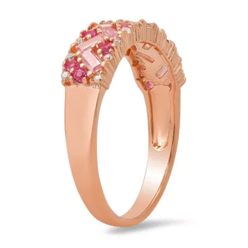 Sterling Silver Pink Ombre Baguette-cut CZ Band Ring