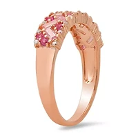 Sterling Silver Pink Ombre Baguette-cut CZ Band Ring
