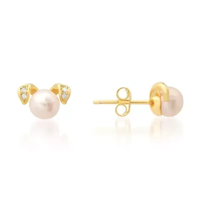 Sterling Silver Puppy Dog Genuine Pearl & CZ Stud Earrings
