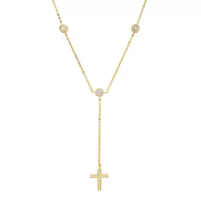 Sterling Silver Bezel-set CZ Cross Y Necklace