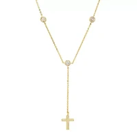 Sterling Silver Bezel-set CZ Cross Y Necklace