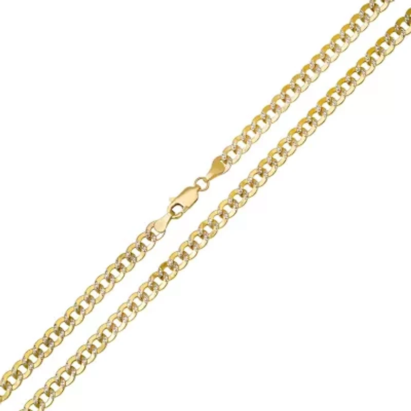 Mens 14k Two Tone Gold Diamond Cut Pave Miami Cuban Curb Chain Necklace