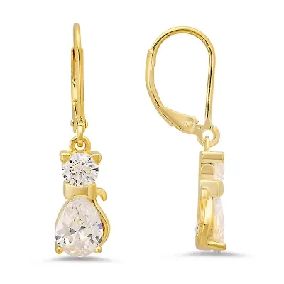 Sterling Silver Dangling Kitty Cat Leverback Earrings