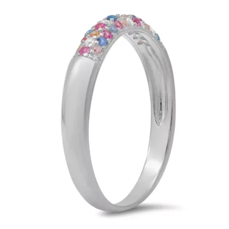 Sterling Silver Petite Pastel Multi color Pave Band Ring