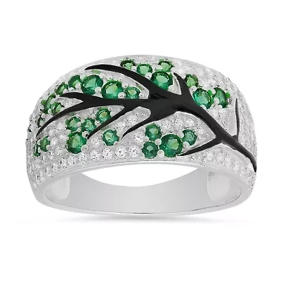 Sterling Silver Enamel and CZ Tree of Life Statement Ring