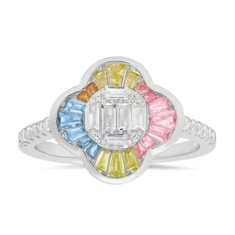 Sterling Silver Pastel Multi Color Clover Ring