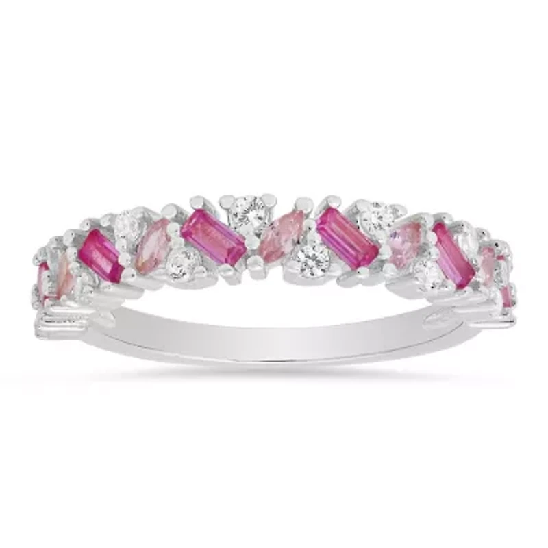 Sterling Silver Multi cut Pink Ombre Band Ring