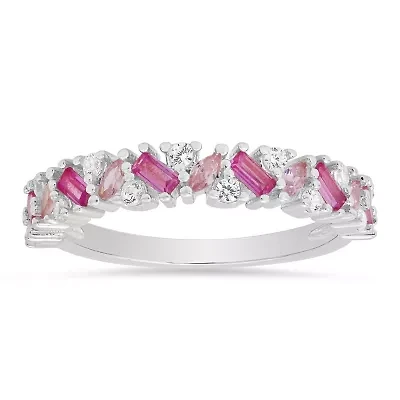 Sterling Silver Multi cut Pink Ombre Band Ring
