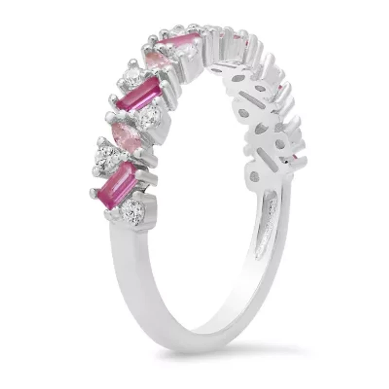 Sterling Silver Multi cut Pink Ombre Band Ring