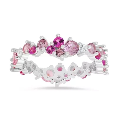 Sterling Silver Abstract Pink Ombre Eternity Band Ring