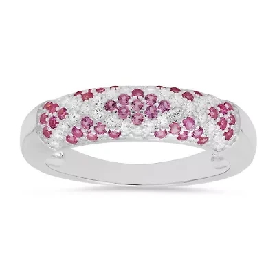 Sterling Silver Pave Pink Sapphire CZ 'X' Ring