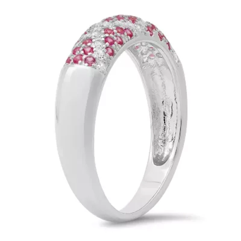 Sterling Silver Pave Pink Sapphire CZ 'X' Ring