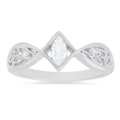 Sterling Silver Petite Vintage Marquise cut Filigree Ring