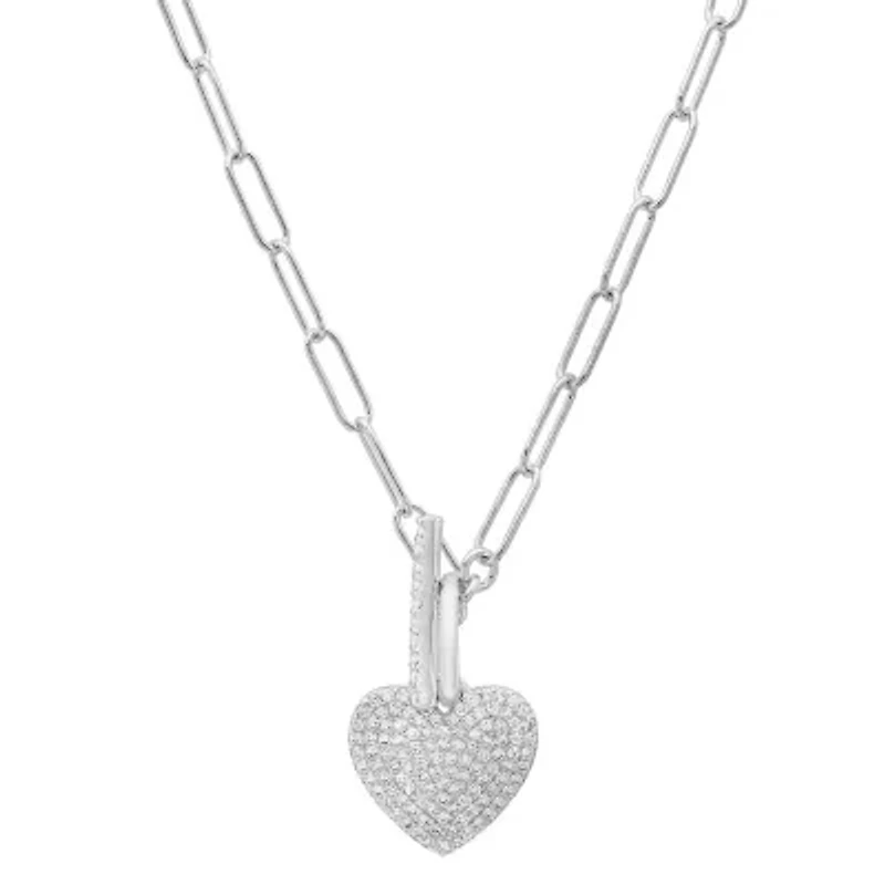 Sterling Silver Paperclip Chain Heart Toggle Necklace