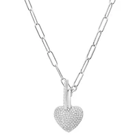 Sterling Silver Paperclip Chain Heart Toggle Necklace