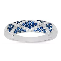 Sterling Silver Pave Sapphire CZ 'X' Ring