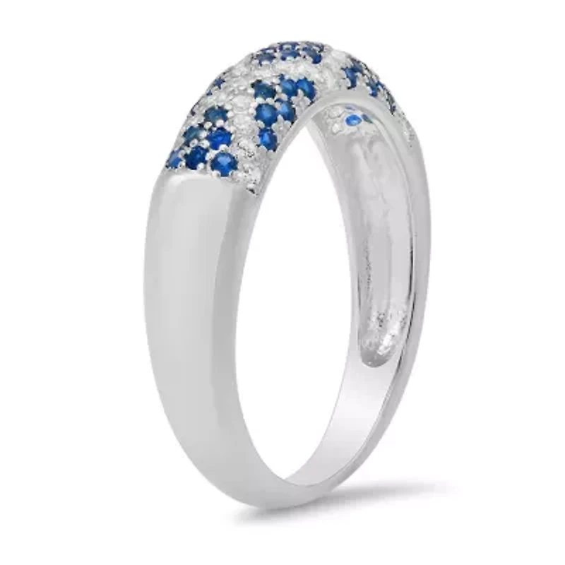 Sterling Silver Pave Sapphire CZ 'X' Ring