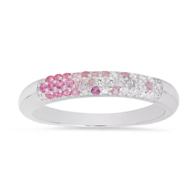 Sterling Silver Petite Pink Ombre Pave Band Ring