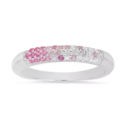 Sterling Silver Petite Pink Ombre Pave Band Ring