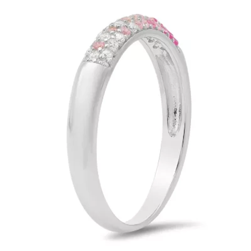 Sterling Silver Petite Pink Ombre Pave Band Ring