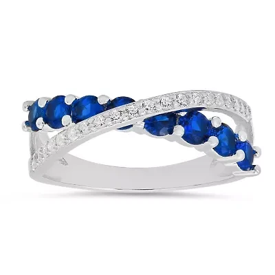 Sterling Silver Sapphire CZ Crossover Ring