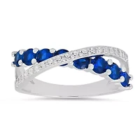 Sterling Silver Sapphire CZ Crossover Ring