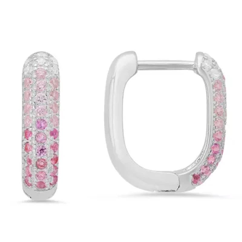 Sterling Silver Pink Ombre U Shaped Hoop Earrings