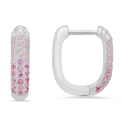 Sterling Silver Pink Ombre U Shaped Hoop Earrings