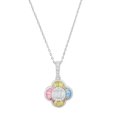 Sterling Silver Pastel Multi Color Clover Necklace